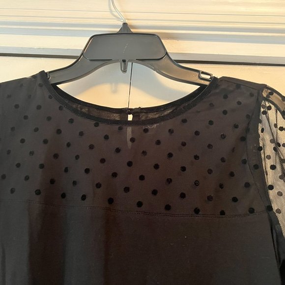 LOFT Black Blouse with Sheer Mesh Dotted Sleeves - Medium - Picture 2 of 3